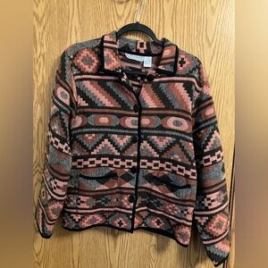 Jane Ashley Southwestern Tapestry Jacket Button Down Black Trim Women’s Medium